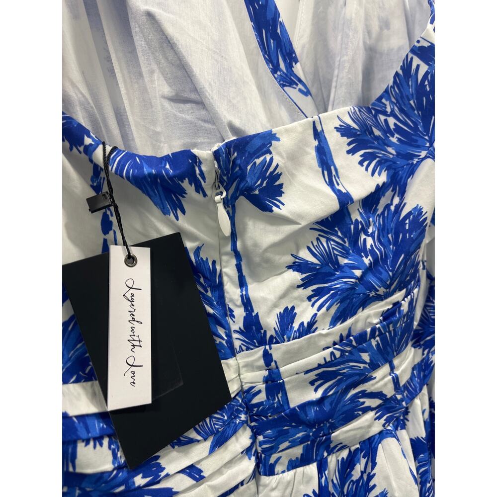 Layered with Love Blue and White Boho Floral Coastal Halter Cotton Dress Size 2X - Picture 5 of 5